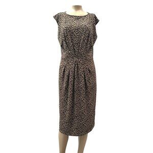 Talbots Midi Dress Leopard Animal Print Sleeveless Knit‎ Stretch Pleated Brown S